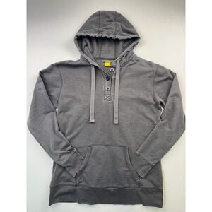 Cabelas Women's Gray Henley Hoodie Pullover Button Neck Kangaroo Pocket Small